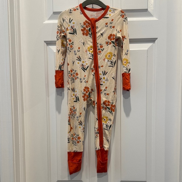 Angel Dear Other - Angel Dear footie zip pajama with floral in yellow and orange